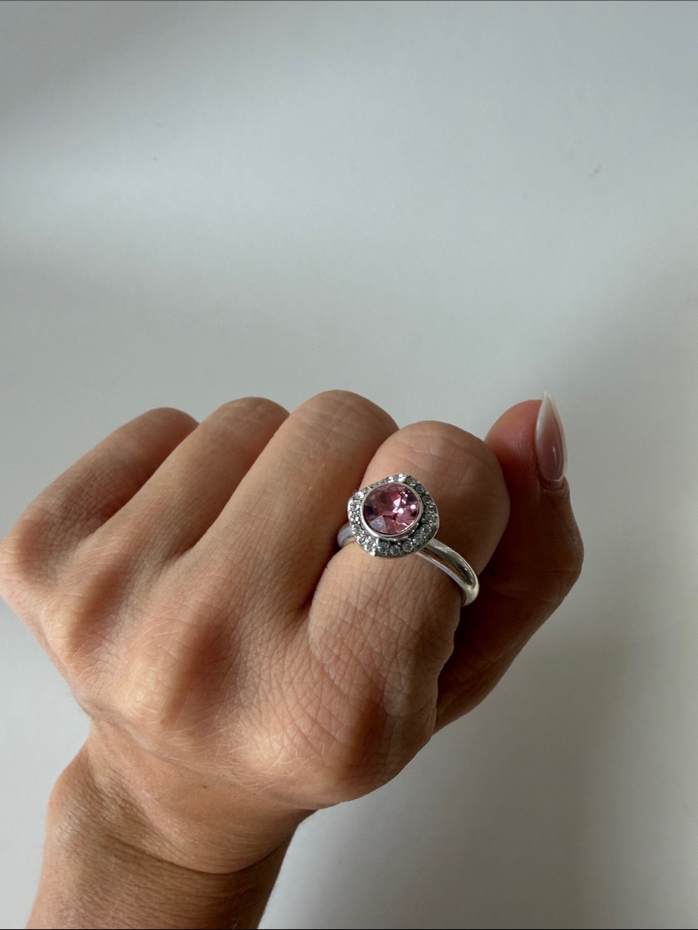 Brighton Silver Ring with Pink Center Stone